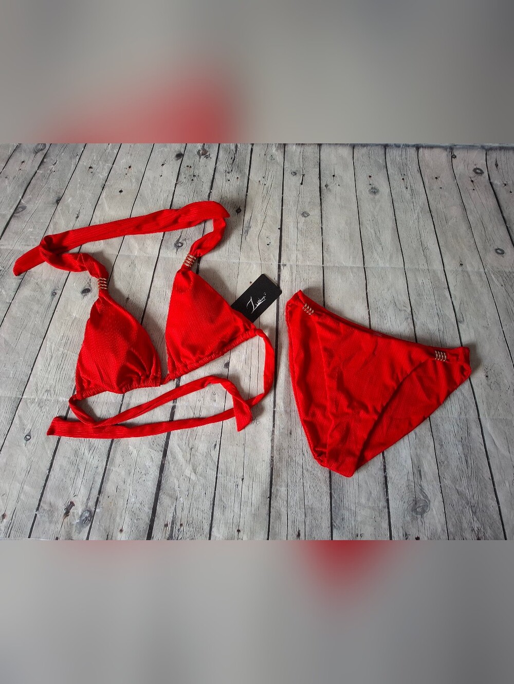 NWT Red Triangle Ribbed Tie Bikini - Medium - Picture 3 of 4